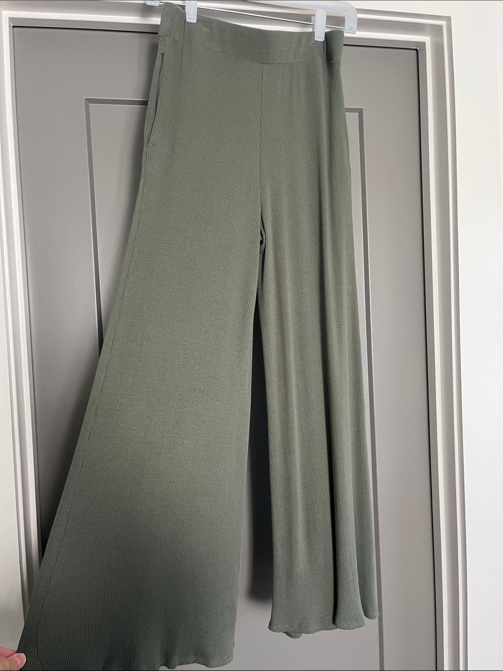 By Together Wide-Leg Knit Ribbed Pants in Olive Green - Picture 4 of 6